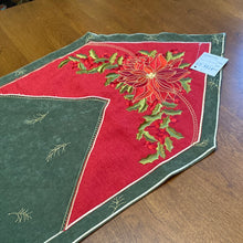 Load image into Gallery viewer, Christmas Poinsettia and Holly Berries Embroidered Table Runner
