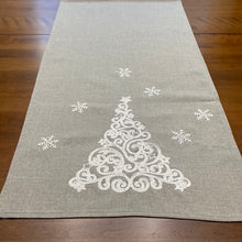 Load image into Gallery viewer, Christmas Tree and Snowflakes Embroidered Table Runner
