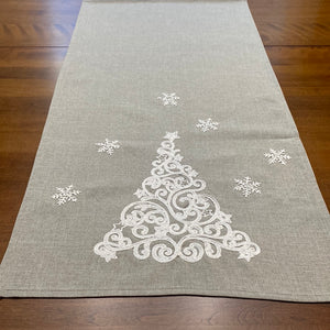 Christmas Tree and Snowflakes Embroidered Table Runner