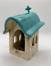 Load image into Gallery viewer, Rustic Stoneware Church Votive Holder with Detachable Cross (3 color choices, 2 sizes)
