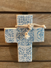 Load image into Gallery viewer, Wooden Cross with Blue and White Tile Design (Large)
